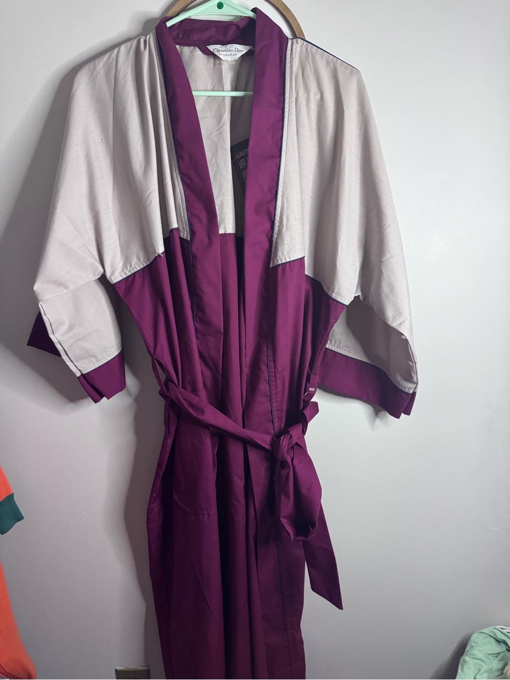 Vintage Christian Dior Two-Tone Purple and Cream Wrap robe  nwt one size